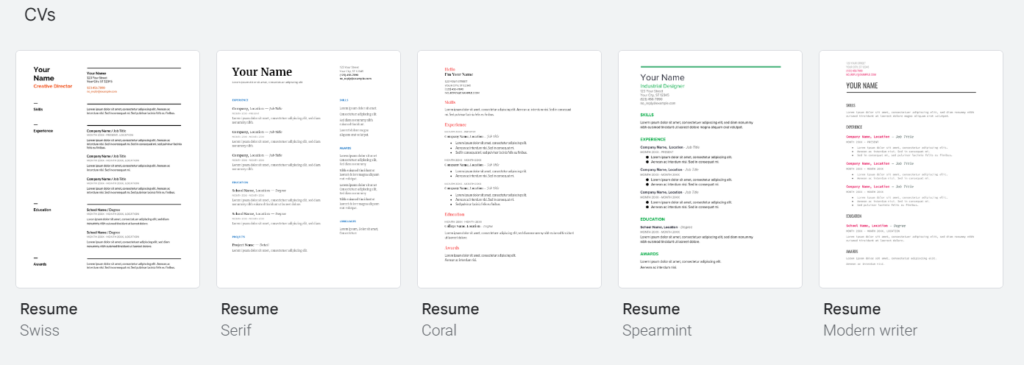 google docs cv
