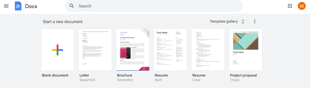 google docs template gallery
